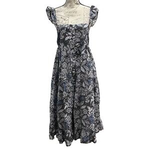 Summersalt Floral Button Front Ruffle Smocked Midi Dress Womens Size L Boho